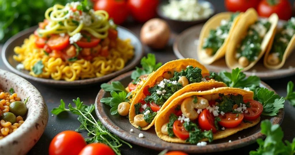 Colorful Vegetarian Dinner Feast